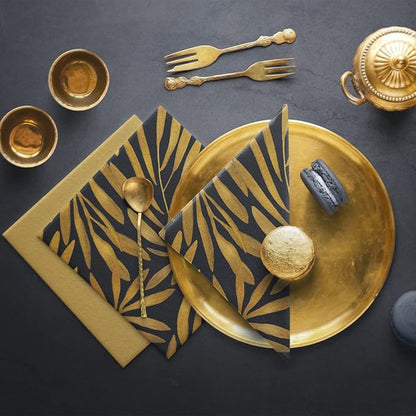 PAW - 50 Pieces Linen-Feel Paper Paper Napkins 16" x 16", Disposable Cloth-Like Napkins with Golden Leaves Design, Dinner Napkins for Party, Wedding, Barbecue, Picnic