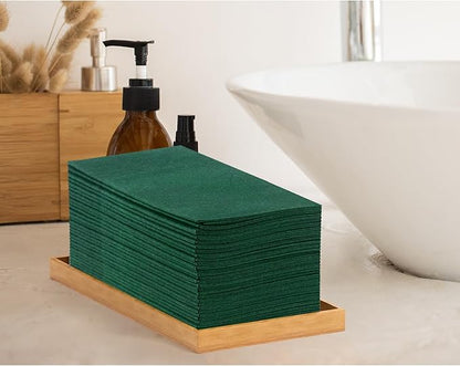 KAMMAK Dark Green Napkins Disposable with Pocket Cloth Like Dinner Paper Napkins 100 Pack Folded Guest Hand Towel for Party Decoration, Wedding Reception, Bathroom or Restaurant (16.5 x 16.5 inch)