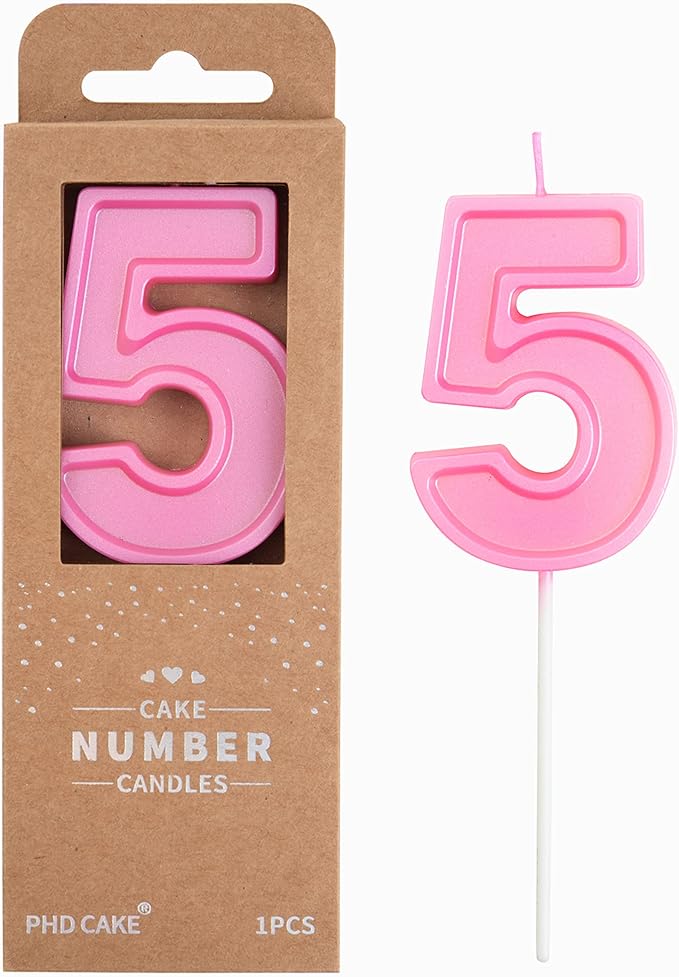 PHD CAKE 2.76 Inch Luxe Pink 5 Number Birthday Candles, Pink Number Candle, Cake Number Candles, Party Celebration