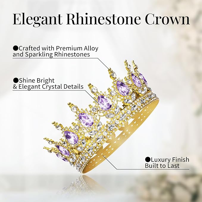 Onedor Gold Crown for Women Crystal Rhinestone Tiara Queen Headpiece for Wedding Prom Pageant Birthday Princess Theme Costume Party Hair Accessories and Cake Topper Decoration