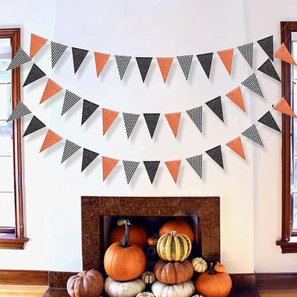 Cheerland Halloween Pennant Banner Glitter Black Orange White Dot Triangle Flag Bunting Garland for Halloween Thanksgiving Party Decorations