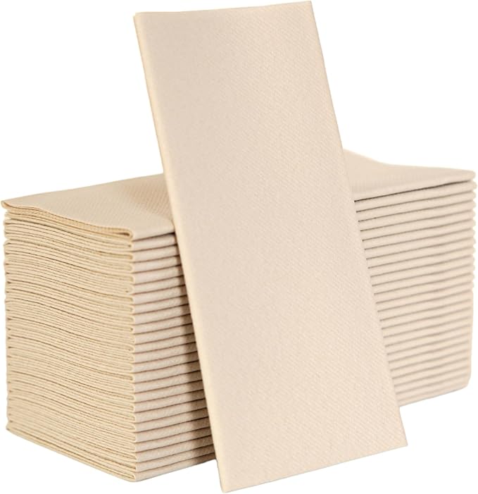 Beige Paper Napkins | Linen Feel Guest Disposable Cloth Like Dinner Napkins | Hand Towels | Soft, Absorbent, Paper Hand Napkins for Kitchen, Bathroom, Parties, Weddings, Dinners | 50 Pack
