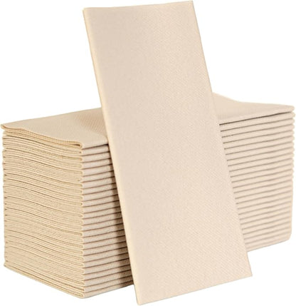 Beige Paper Napkins | Linen Feel Guest Disposable Cloth Like Dinner Napkins | Hand Towels | Soft, Absorbent, Paper Hand Napkins for Kitchen, Bathroom, Parties, Weddings, Dinners | 50 Pack