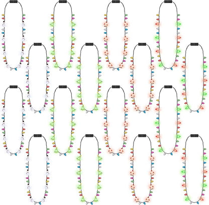 Christmas Neckalce Light up, 8 Lighting Bulbs Light Christmas Neckalce Bulk with 3 Glow Styles, Snowman Strawberry Santa Tree Neckalces for Xmas Party Decorations Favors