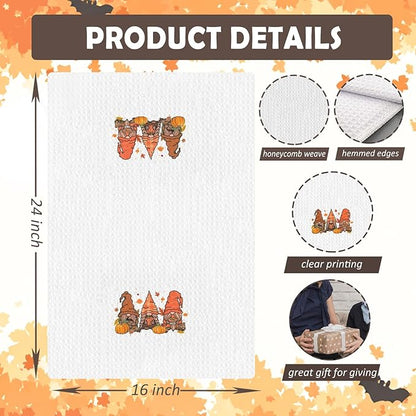 Fall Gnome Kitchen Towels, Autumn Pumpkin Gnome Dish Tea Towels for Kitchen Decor, Rustic Farmhouse Fall Thanksgiving Decorative Hand Towel for Bathroom, 16x24 Inches