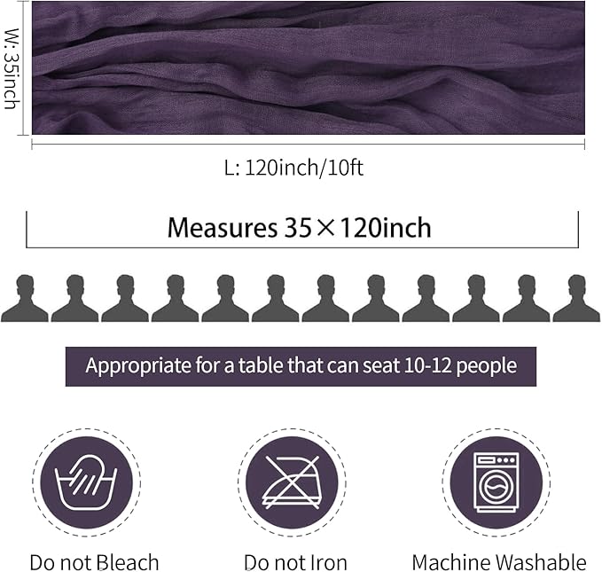3 Pack 10FT Dark Purple Cheesecloth Table Runner 35x120 Inch Boho Gauze Table Runner Rustic Cheese Cloth Long Romantic Table Runners for Wedding Bridal Shower Birthday Party Table Decor (Grape)