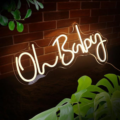 Oh Baby Neon Sign for Wall Decor Neon Lights for Teen Bedroom Decor Art Light Up Sign Oh Baby LED Neon Signs for All Party Reunion Decoration USB Powered 21.7x10 Inch (warm white)