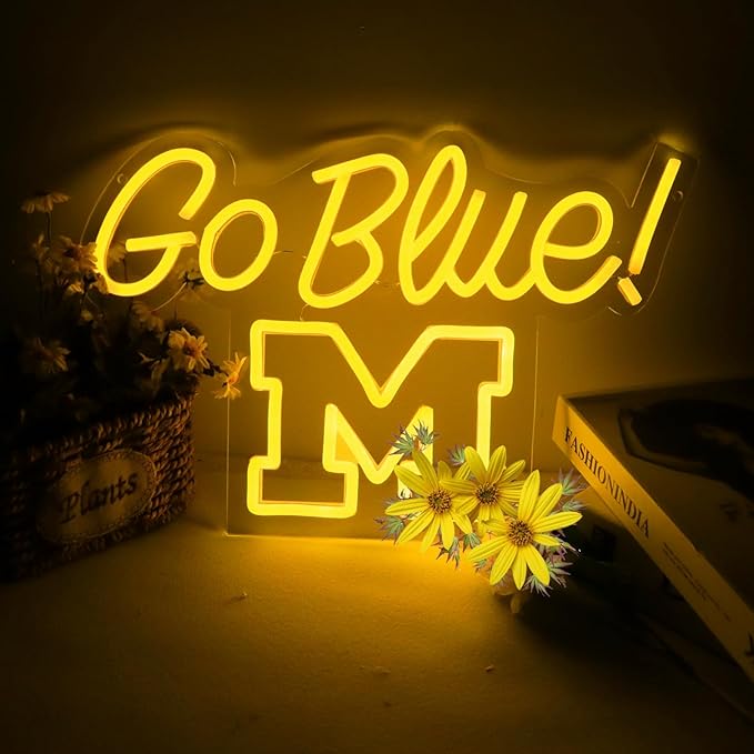 Michigan Neon Wolveriines Sign Go Blue Vibrant LED Wall Art for University of Michigan Fans for Game Day, Man Cave, Dorm & Bar Decor - Michigan Rugby Football Sports Team Spirit Gift for Alumni & Students