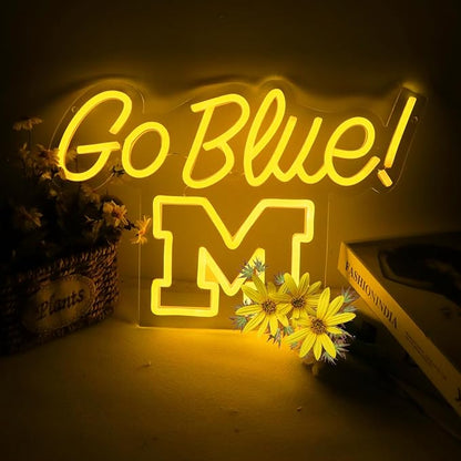 Michigan Neon Wolveriines Sign Go Blue Vibrant LED Wall Art for University of Michigan Fans for Game Day, Man Cave, Dorm & Bar Decor - Michigan Rugby Football Sports Team Spirit Gift for Alumni & Students