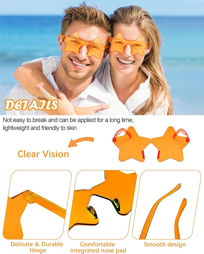 40 Pairs Rimless Star Sunglasses Bulk Wholesale Transparent Candy Color Star Glasses for Women Men Party Favors