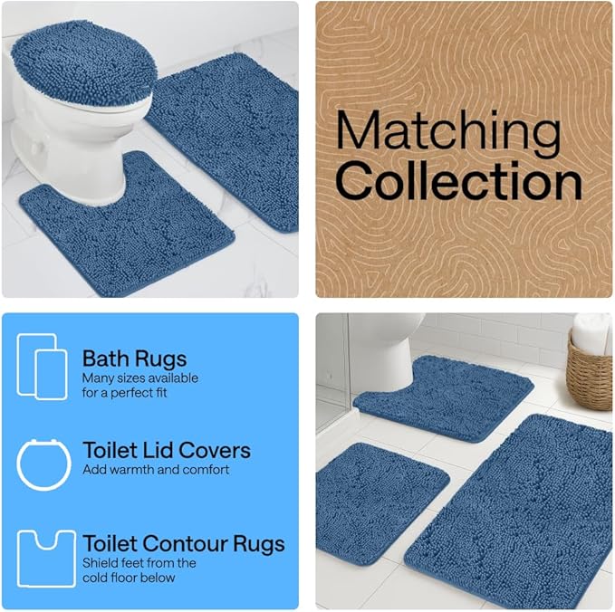 GORILLA GRIP Bathroom Rug Sets, Soft Chenille 2 Piece Area Rugs Set, Toilet Base Mat and 30x20 Carpet, Absorbent Microfiber Washable Mats Dry Quickly, Home Décor and Bath Room Accessories, Blue