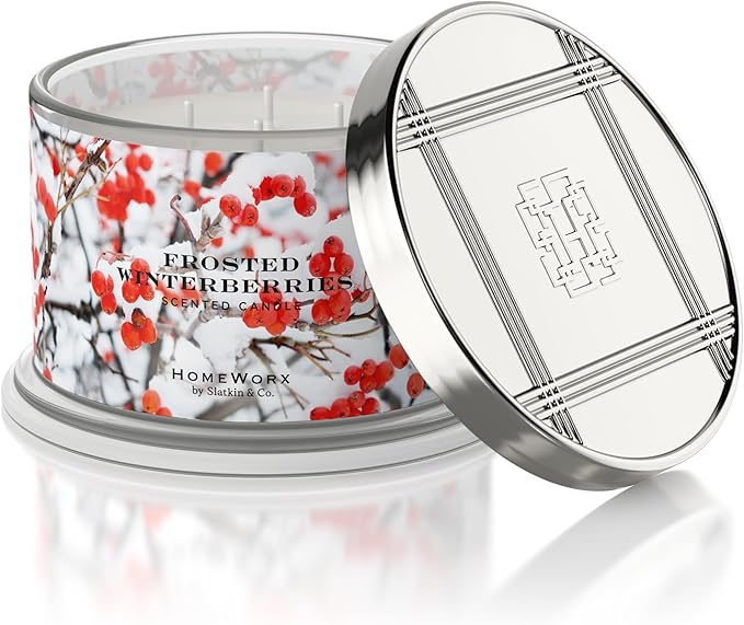 HomeWorx by SLATKIN + CO. Candle- Frosted Winterberries, 18 oz. Premium Scented Candle - 30-55 Hours Burn Time