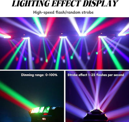 LED Mini Spider Moving Head Light 8x5W Beam Stage Lights RGBW Sound Activated DMX-512 Control for DJ Party Bar Disco Show Wedding Event Stage Lighting