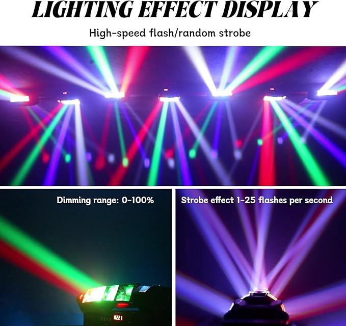 Mini Spider Moving Head Light 8x5W Beam LED Stage Lights RGBW Sound Activated DMX-512 Control for DJ Party Bar Disco Show Wedding Event Stage Lighting