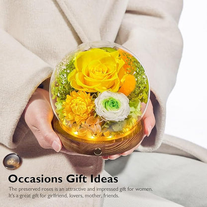 Forever Flowers for Delivery Prime, Preserved Rose in Glass Dome, Gifts for Women Birthday, Long-Lasting Flowers for Mom Wife Grandma Valentine's Day Mother's Day Christmas Anniversary, Yellow