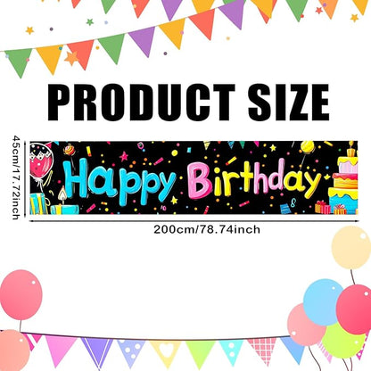 Nuxovilar Happy Birthday Banner Decorations 17.72x78.74 Inch Colorful Gifts Theme - Polyester for Indoor Outdoor Birthday Party Decor