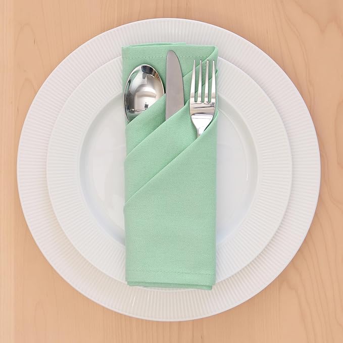 Encasa XO Mint Green Cloth Napkins Set of 6, 17"x17" | Solid Color Cotton Dinner Napkins | Washable & Reusable Napkins for Dining Table Fall Decoration, Holiday & Christmas Festivals