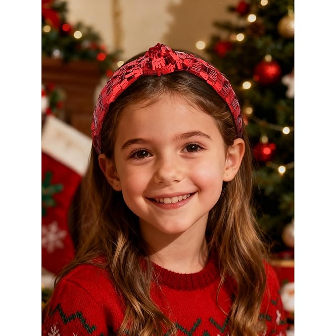 Red Headbands for Women Sequins Knotted Headband Top Knot Hair Band Non-slip Head Band Soft Fashion Christmas Accessories for Women Girls