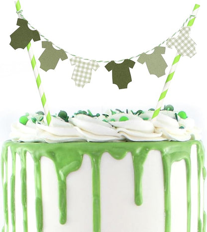 Green Baby Shower Cake Topper - Green Bodysuit Gingham Cake Topper,Gender Reveal Decor,Baby Shower Cake Decorations,Gingham Onesie Party Decorations (green-2)