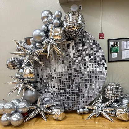 16PCS Disco Ball Balloons, 32in 22in 10in Large 4D Metallic Silver Disco Balloons Foil Balloon for 70s 80s 90s Discos Party Birthday Baby Shower Graduation Party Decorations