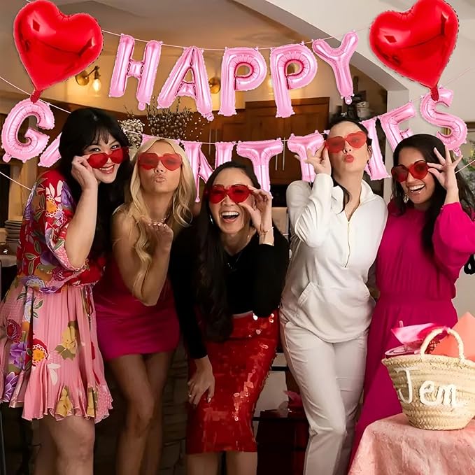 Pink Happy Galentines Day Balloons 16 Inch Galentine Balloons Red Heart Ballons for Galentines Day Decorations for Party Hotel Bedroom Office Classroom Indoor