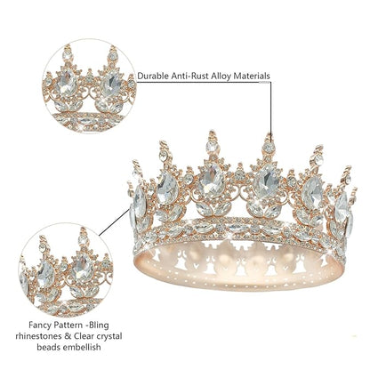 Queen Rhinestone Wedding & Bridal Crowns - Rose Gold & White Tiaras for Women - Costume Party & Princess Birthday Accessories