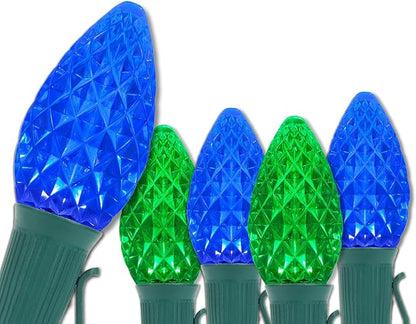 Wintergreen Lighting Set of 50 C7 OptiCore Blue and Green Commercial Christmas Lights – LED Outdoor Heavy Duty Bulbs on 18 Gauge Green Wire (50 ft)