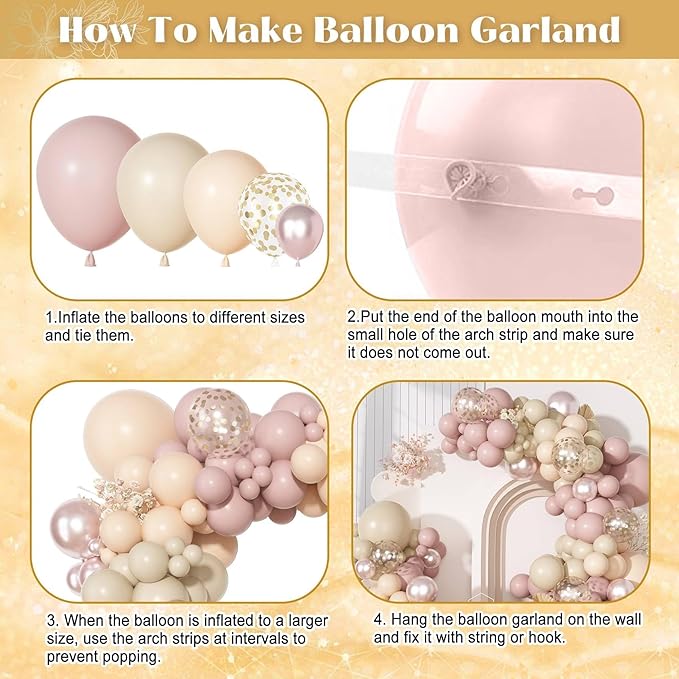 Ouddy Party Boho Dusty Pink Balloons Garland Arch Kit, Different Sizes 18 12 10 5 Inch Pastel Pink Sand White Pearl Latex Confetti Balloon for Baby Bridal Shower Birthday Women Girls Party Decorations
