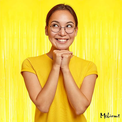 4 Pack Yellow Fringe Curtain Backdrop, 3.2Ft x 8.2Ft Metallic Tinsel Foil Fringe Streamers Background for Photo Booth Birthday Wedding Baby Shower Carnival Easter Mother’s Day Party Decorations
