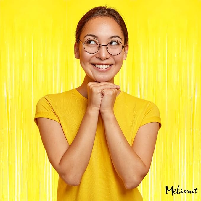 4 Pack Yellow Fringe Curtain Backdrop, 3.2Ft x 8.2Ft Metallic Tinsel Foil Fringe Streamers Background for Photo Booth Birthday Wedding Baby Shower Party Thanksgiving Christmas Decorations