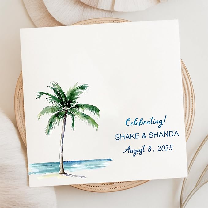 Luxury Custom Cocktail Napkins Wedding, Pack 50 100 150 500 Anniversary Party, Monogram Initials, Rehearsal Dinner Table Decor, Beverage & Luncheon, Saga Green, White Decor Style 4