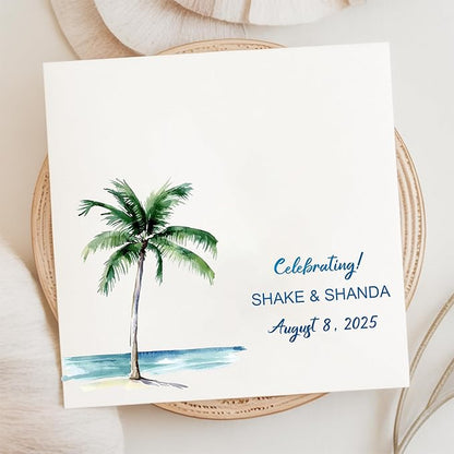 Luxury Custom Cocktail Napkins Wedding, Pack 50 100 150 500 Anniversary Party, Monogram Initials, Rehearsal Dinner Table Decor, Beverage & Luncheon, Saga Green, White Decor Style 4