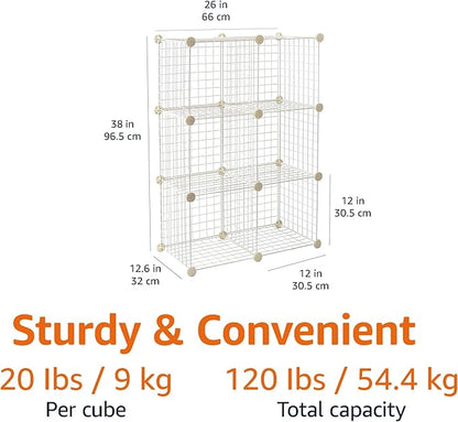 Amazon Basics Cube Wire Grid, 6-Cube, 12 x 12-Inches, White | Stackable, Storage Shelves