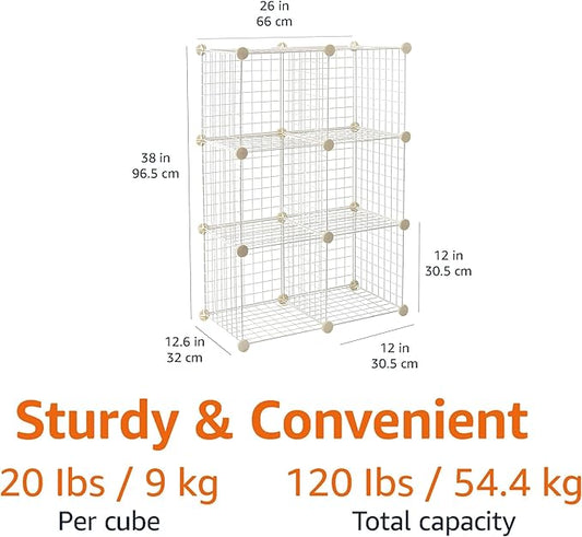 Amazon Basics Cube Wire Grid, 6-Cube, 12 x 12-Inches, White | Stackable, Storage Shelves