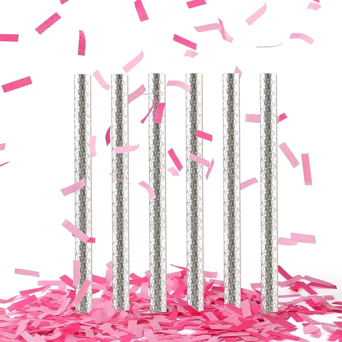 BATTIFE It's a Girl, 12Pack Gender Reveal Confetti Sticks, Tissue Paper Confetti Flick Flutter Wands for Baby Girl Shower, Wedding, Birthday Party Supplies Decoration, Shoot Poppers, 14inch Pink