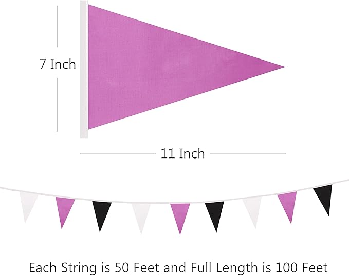 100 Ft White Purple Black Pennant Banner Flag, 60 Pcs String Hanging DIY Bunting Flags for Party, School, Birthday, Wedding, Carnival, Celebrations, Outdoor and Indoor Decorations (White Purple Black)