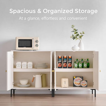 Modern Buffet Cabinet with Storage, 92.63" W Fluted Arched Sideboard Cabinet w/Adjustable Shelves, Wooden Modular Coffee Bar for Dining Room, Kitchen, Living Room, Entryway, White