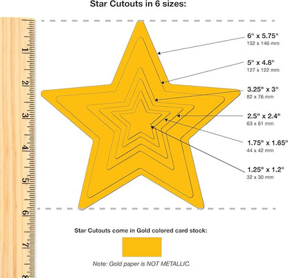 240 Pieces Star Cutouts, 2-Sided US Made Card Stock Punch Out Gold Stars for Bulletin Boards, Classroom Decor, Back to School DIY Craft Projects, Party Decoration, Hollywood Themed Events