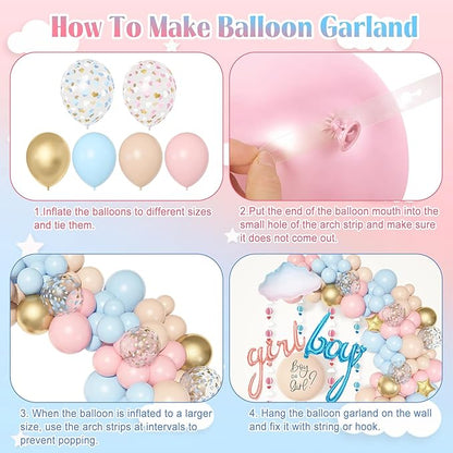 Ouddy Party Gender Reveal Decorations, Pastel Pink and Blue Nude Confetti Balloons Arch Kit Star Hanging Cloud Garland Paper Tassels He or She Boy or Girl Gender Reveal Baby Shower Party Supplies