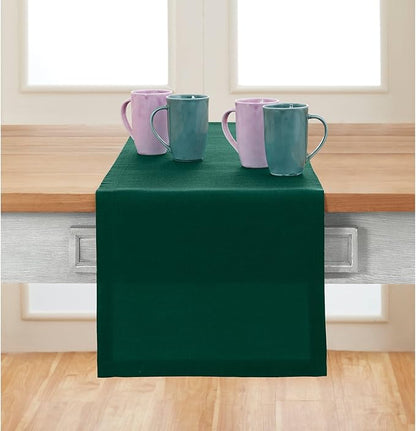 Solino Home Linen Table Runner 90 Inches Long - 100% Pure Linen Rainforest Green Dining Table Runner 14 x 90 Inch for Fall, Autumn, Christmas, Holiday, New Year - Fete