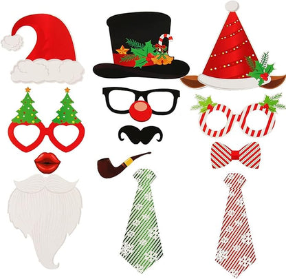 SUNBEAUTY 28 PCS Christmas Photo Booth Props Christmas Party Supplies Selfie Holiday Photo Booth Props Perfect for Family Gatherings, Parties & Holiday Events