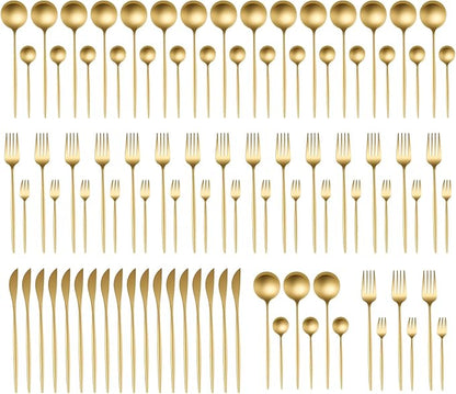 90 Piece Gold Flatware Set,Stainless Steel Silverware Cutlery Set Service for 18 with Dinner Knives Forks Spoons,Luxury Gold Utensils for Wedding Restaurant Home Dining