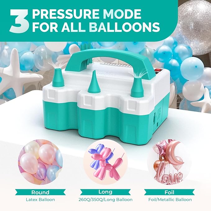 ETENWOLF P600 Electric Balloon Pump for All Balloons with 3 Nozzles 110V 600W Balloon Blower for Party Metalic Latex 260q Foil Balloons, Balloon Inflator for Birthday Decorations