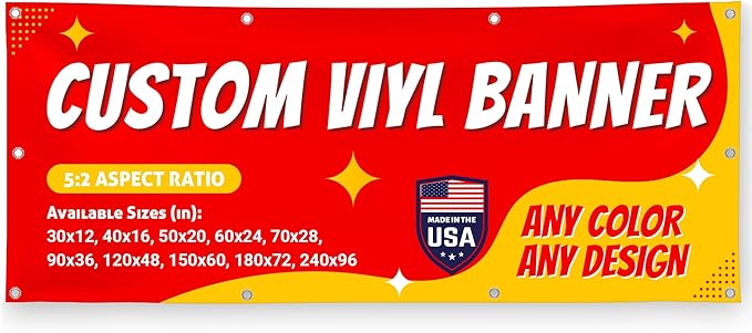 Custom Vinyl Banner with 150+ Sizes – Personalized Outdoor or Indoor Sign – Any Color & Design – Made in USA – Party, Business, Event Use
