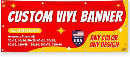 Custom Vinyl Banner with 150+ Sizes – Personalized Outdoor or Indoor Sign – Any Color & Design – Made in USA – Party, Business, Event Use