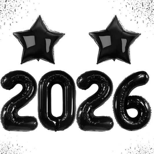 Katchon, Black Giant 2026 Balloons - 42 Inch, Happy New Year Decorations 2026 | New Year 2026 Balloons, 2026 Happy New Year Party Decorations | 2026 Black Balloons