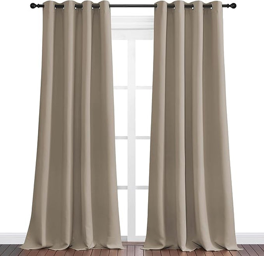 NICETOWN Taupe Blackout Curtains 120" Long for Office, Dining, Guest Room, 55" Wide, 2 Pieces, Sound Reducing Heat and Cold Block Curtain Panels for Modern Decorative