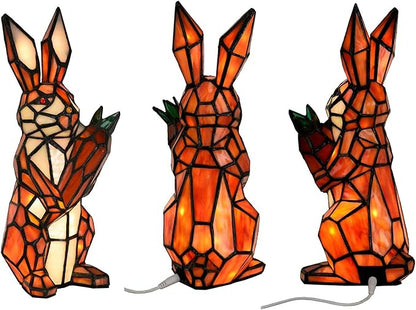 Bieye L10951 Rabbit Holds Carrot Tiffany Style Stained Glass Accent Table Lamp for Home Decor (Orange)