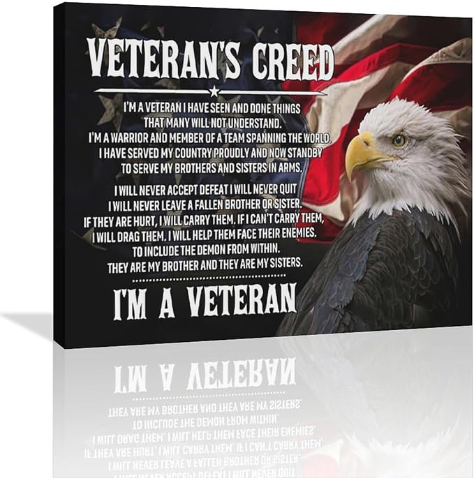Veteran Wall Art Patriotic Pictures Wall Decor Military Canvas Prints Veterans Day Decorations Painting Framed Bald Eagle Artwork Office Home Man Cave Decor For Bathroom Bedroom Living Room 24"x20"
