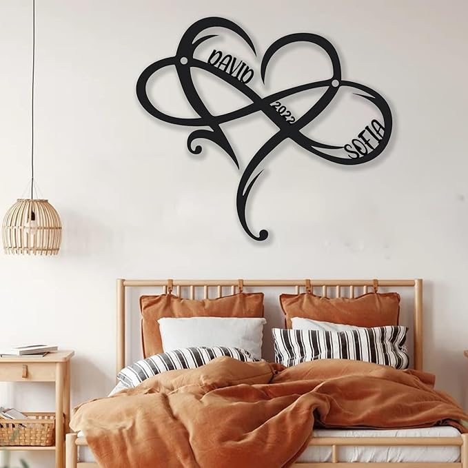 Pamaheart Customized Infinity Heart Metal Wall Decor, Unique Infinity Heart Wall Art, Love Sign Plaque, Steel Art, Geometric Bedroom Ornaments, Cut Out for Home Wedding Decor